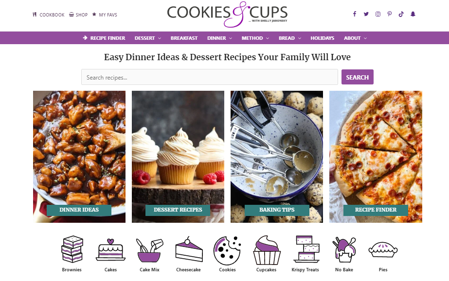 Homepage of Cookies and Cups, a hobby blog about baking