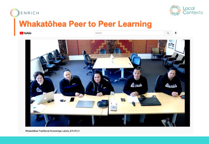Screenshot of a YouTube video titled “Whakatōhea Traditional Knowledge Labels.” Five members of the Digitech team sit at a table, facing the camera. 