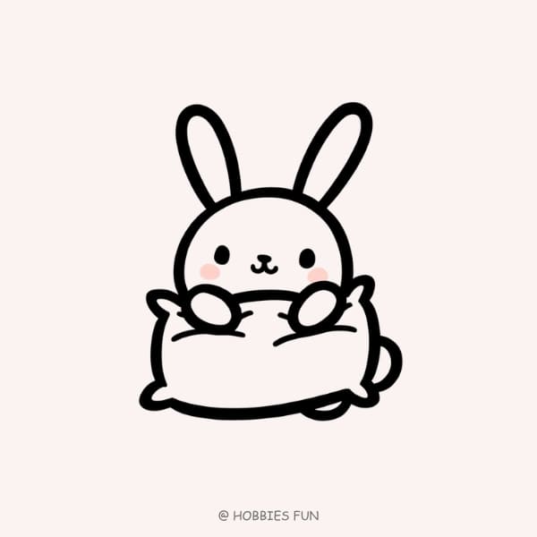 cartoon bunny drawing, Bunny with Pillow