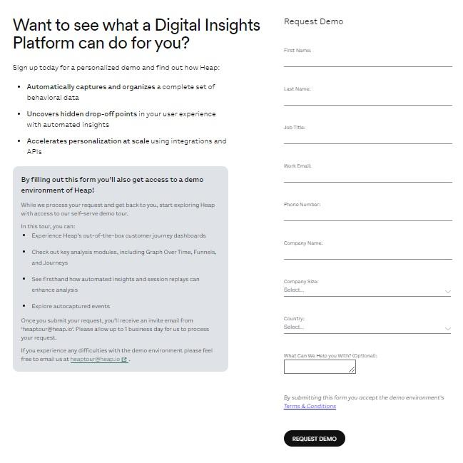 Heap’s request-a-demo page