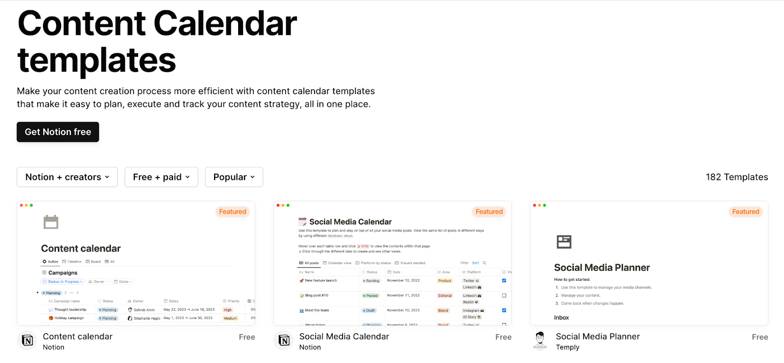 Notion: Content Calendar Templates