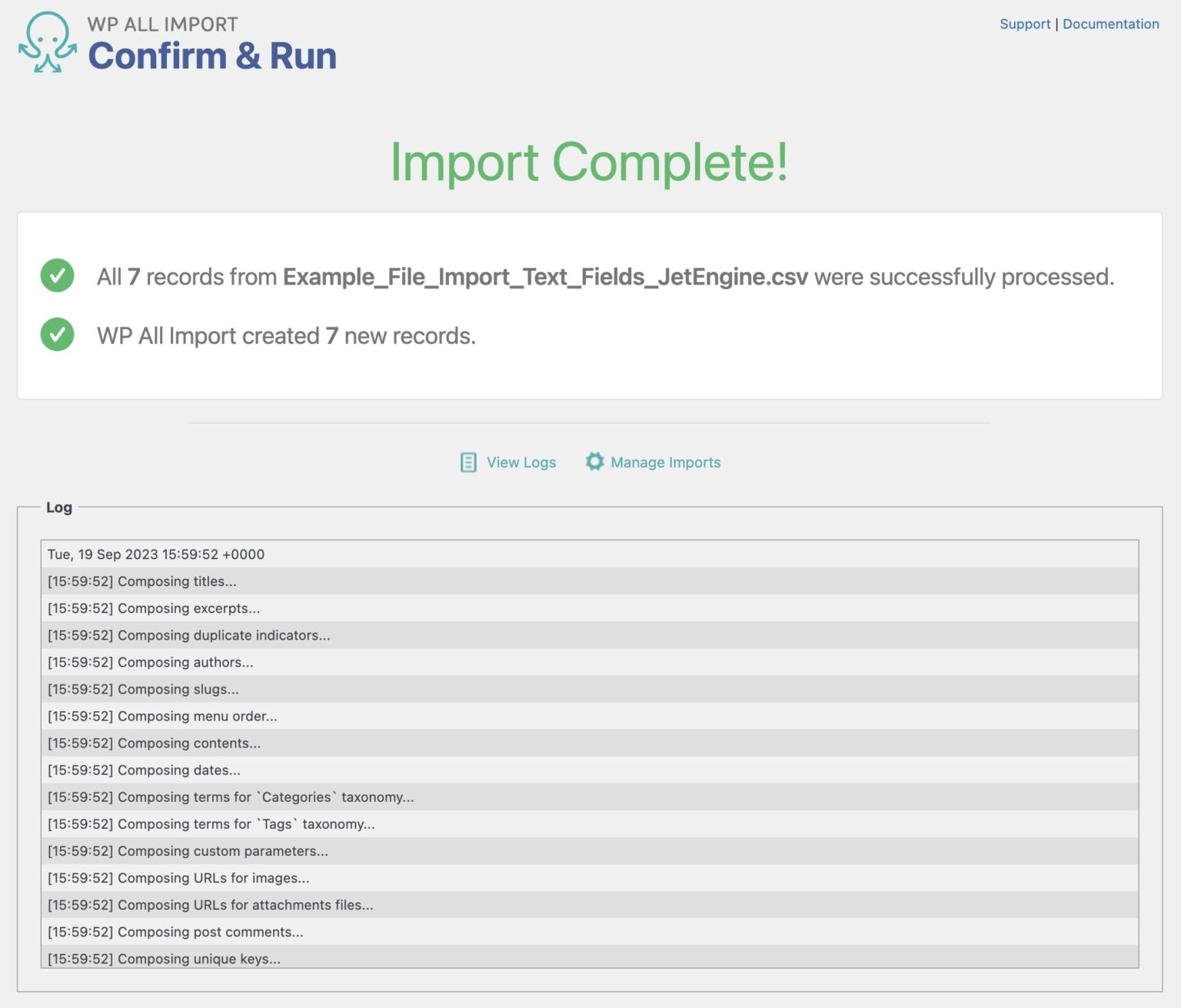 Importing Data into JetEngine Custom Fields - Import Complete