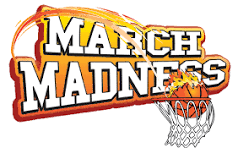 image of text March Madness and a basketball hoop