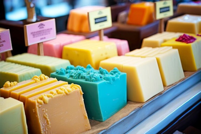 Beautiful handmade soaps in a store