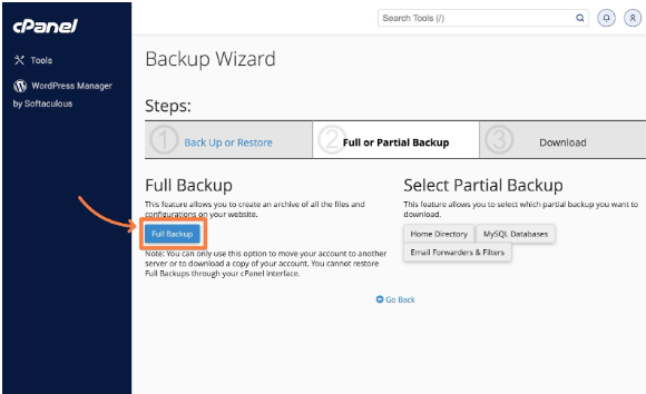 Run Full Backup through CPanel