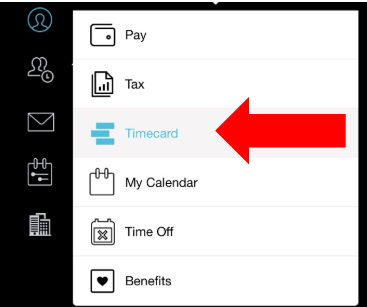 On the menu, click on Time and then on Timecard.