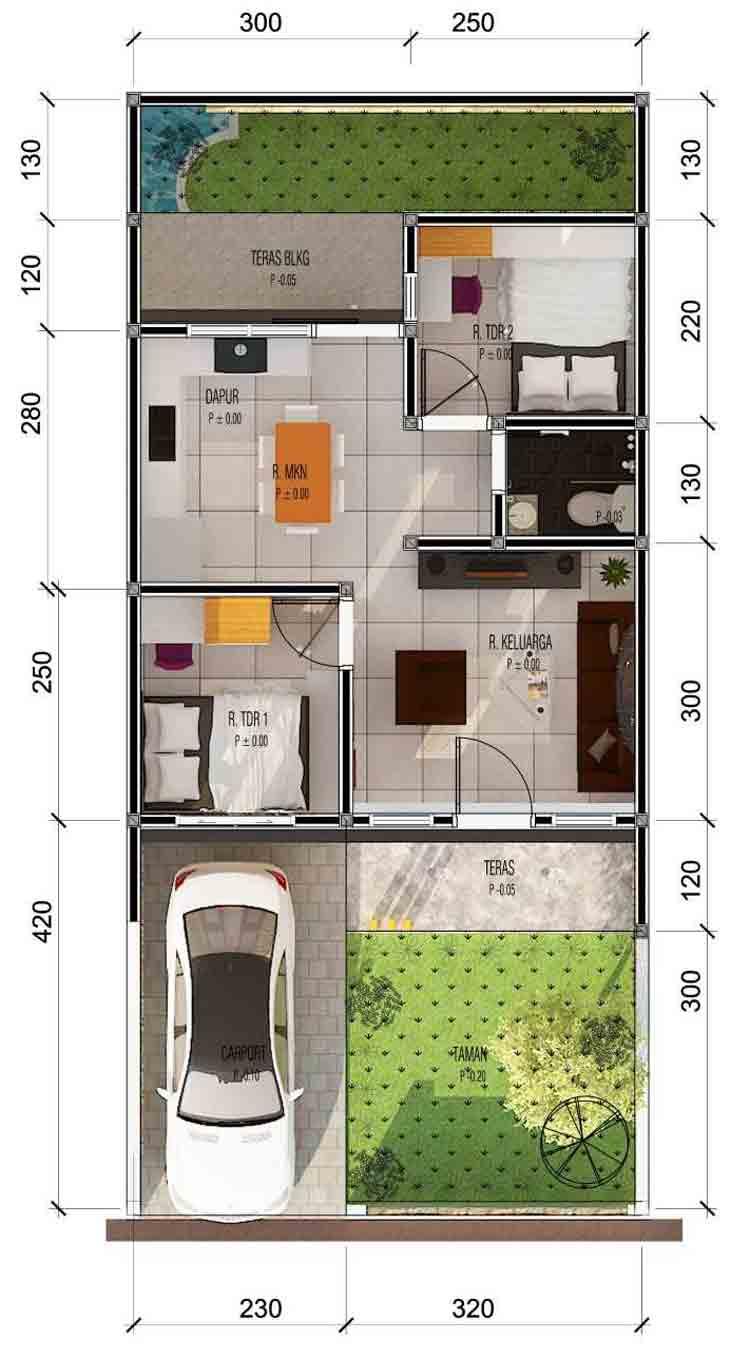 Denah rumah tipe 36 minimalis modern. (Sumber: Pinterest.com) 