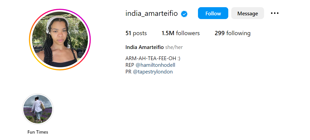 India Amarteifio Instagram