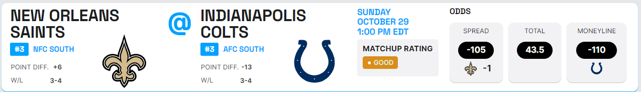 Saints @ Colts Game Hub