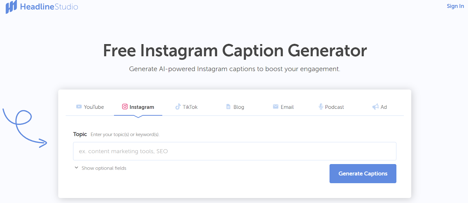 CoSchedule's AI Instagram Caption Generator