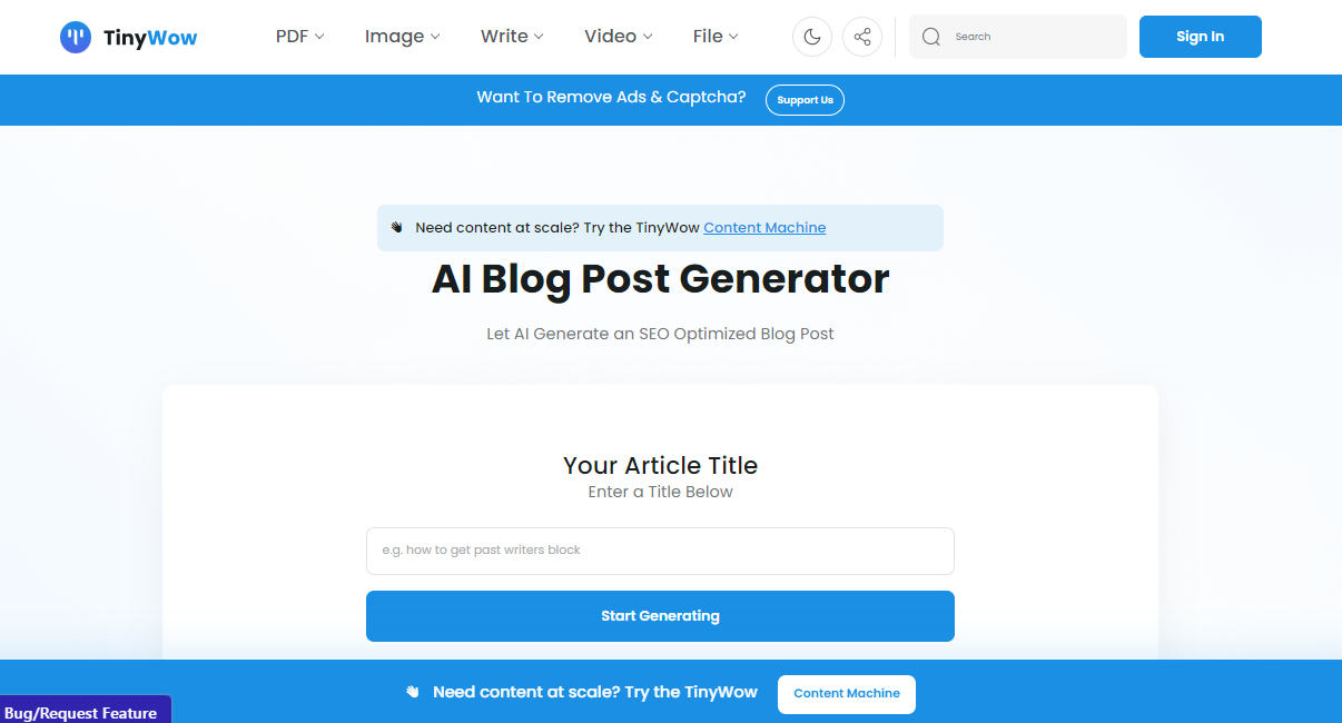 TinyWow's Free Blog Idea Generator