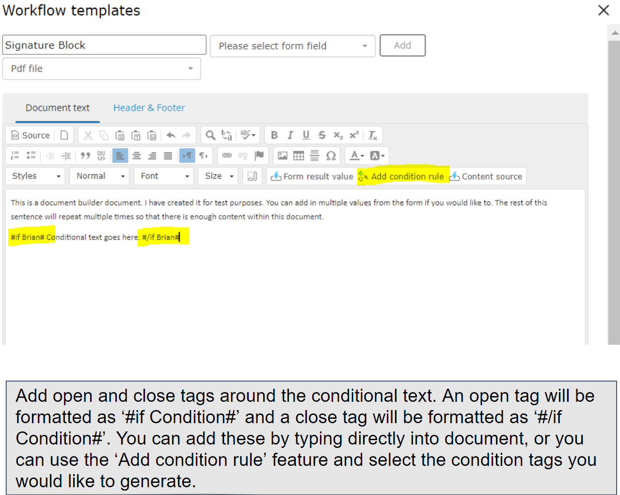 Workflow Templates - Signature Block