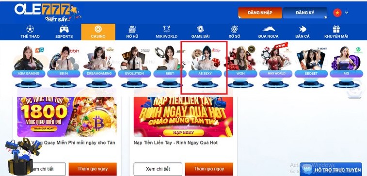 Truy cập vào nhà cung cấp AE Casino tại OLE777 GROUP