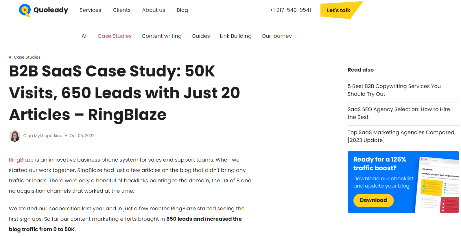 SaaS content writing case study