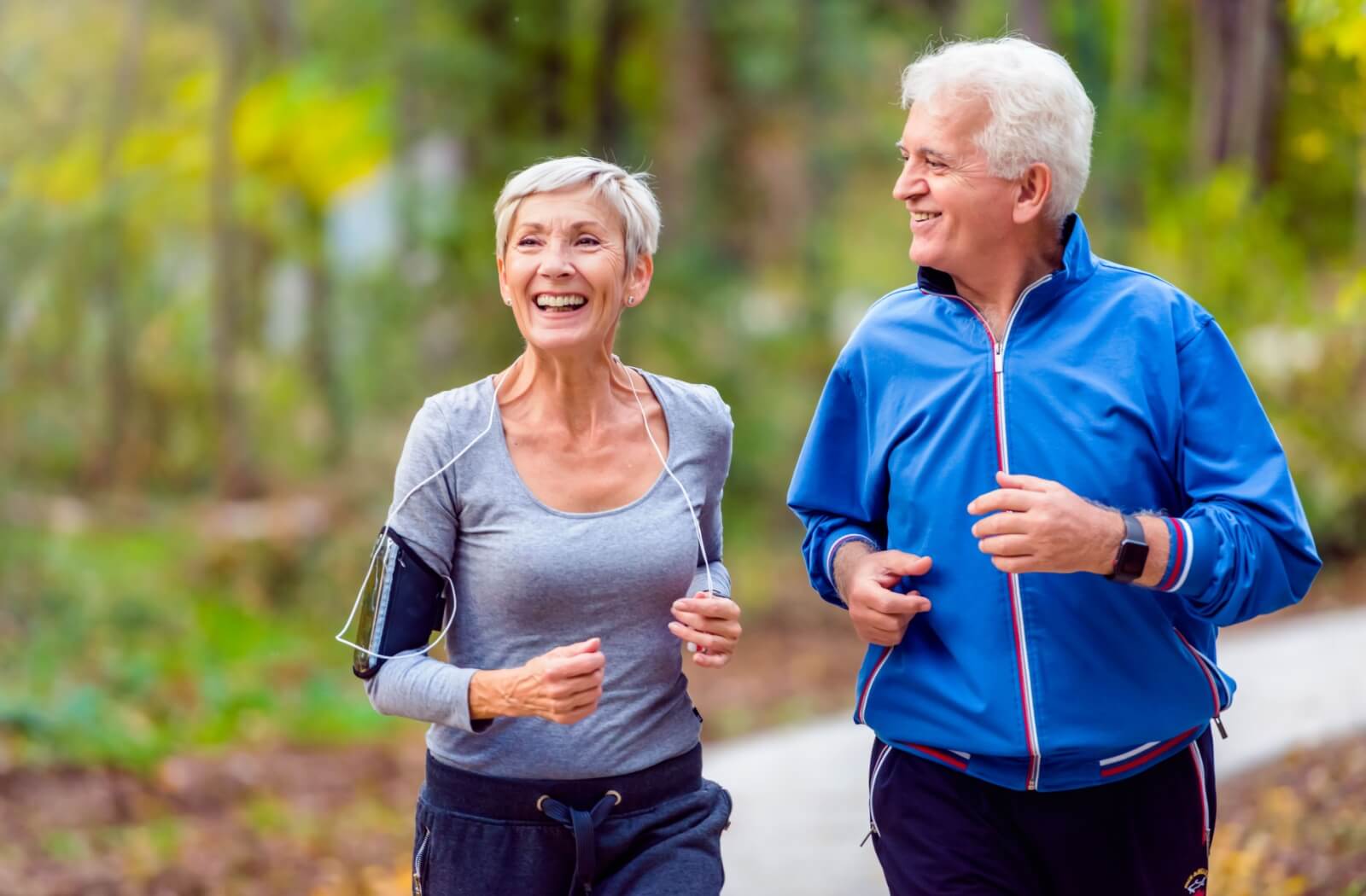 A happy senior couple on their morning jog.