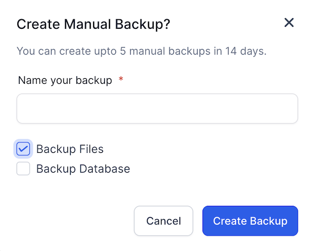 A screenshot of a backup systemDescription automatically generated