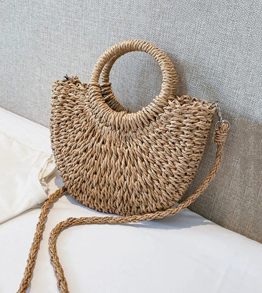 Lightweight Half-Round Woven Straw Bag: