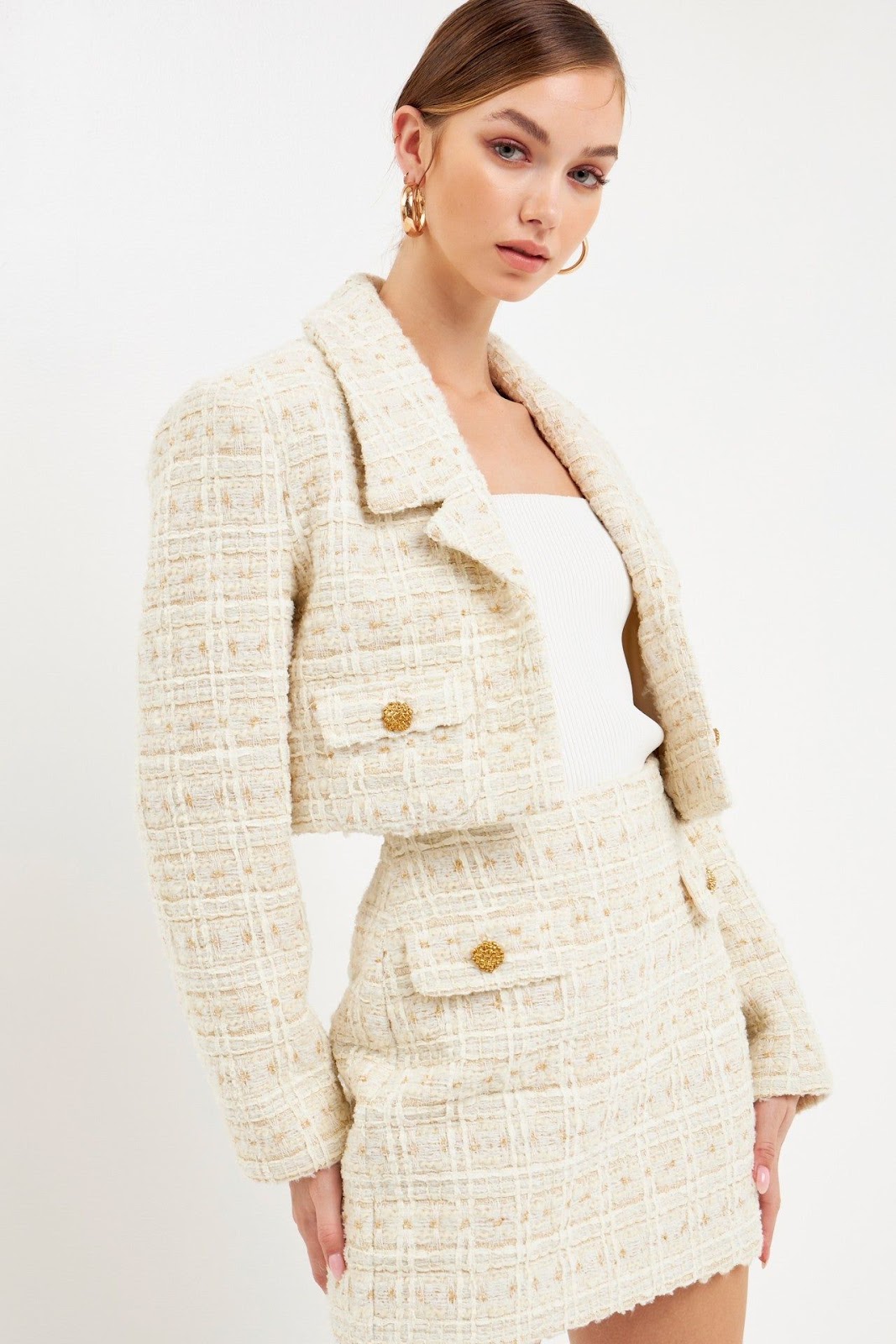 Tweed Skirt and White Coat Ensemble For Birthday In 2024