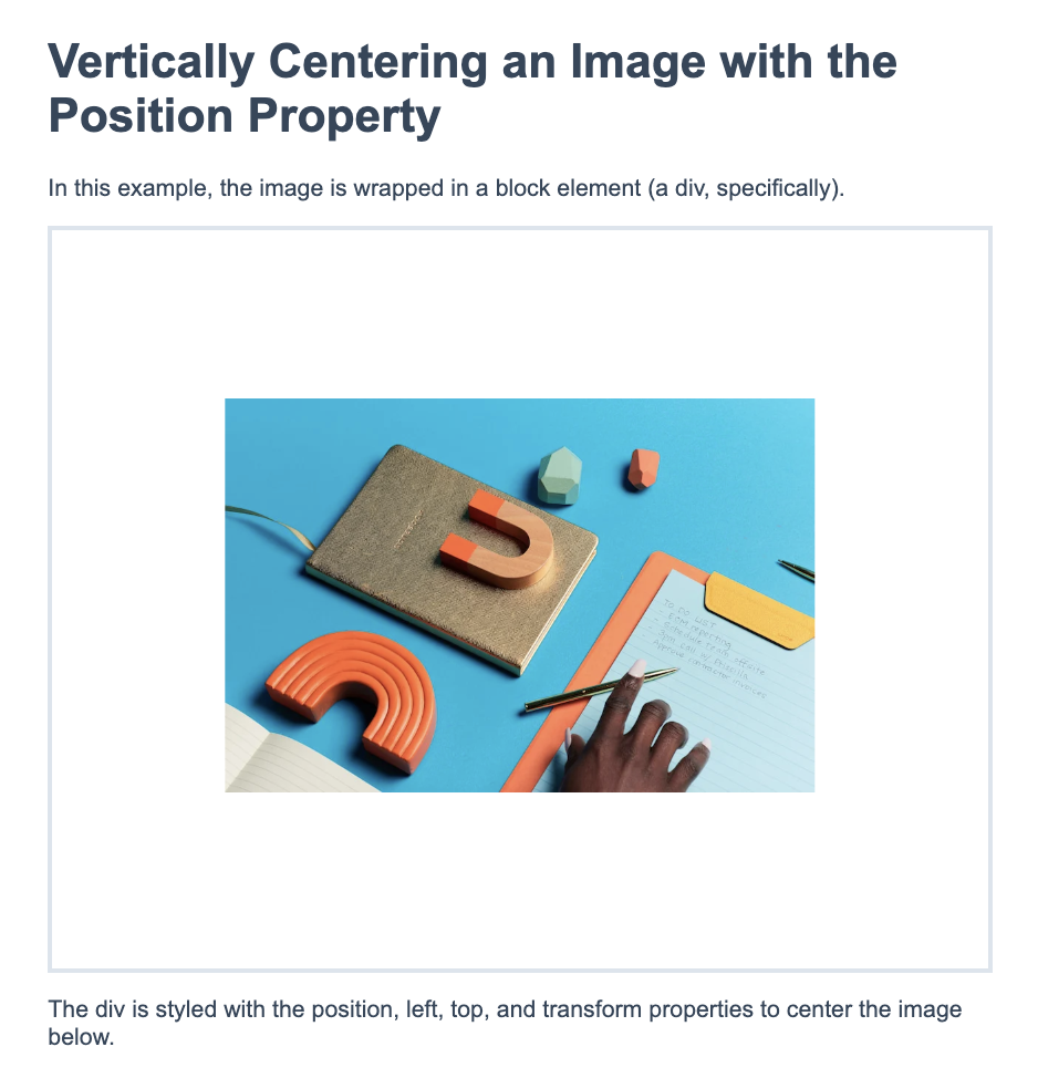 how to center an image in css, position