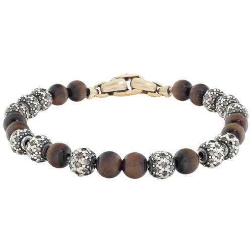 David Yurman Spiritual Bead bracelet with Tiger Eyes and Cognac Diamonds in 18k