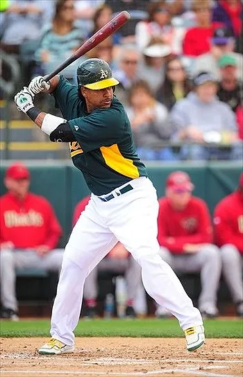 Baseball batsman getting ready to hit the ball