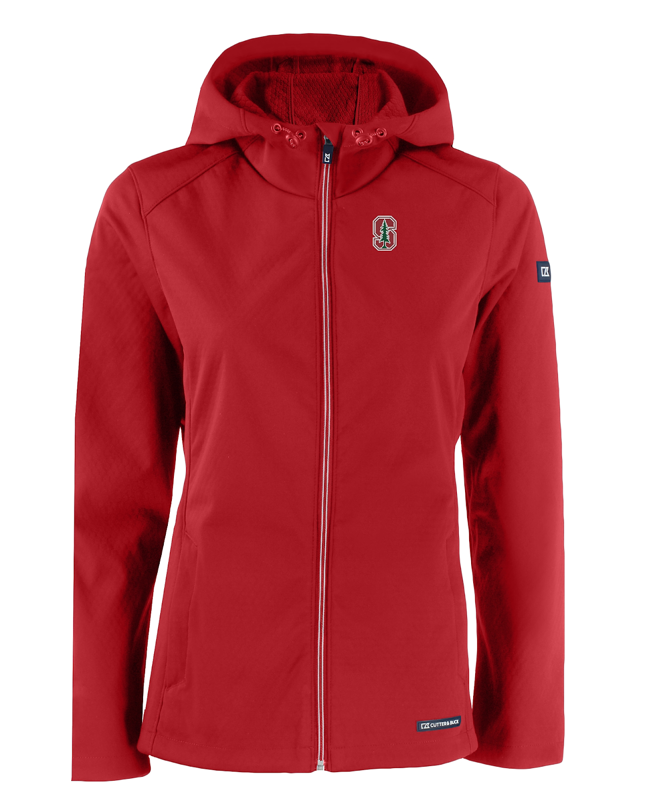 Stanford Cardinal Cutter & Buck Evoke Eco Softshell Recycled Full Zip Womens Jacket in red