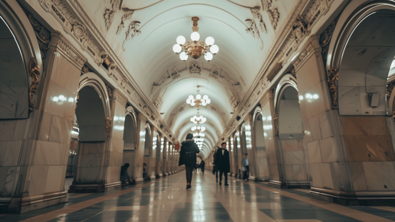People walking along the halls of the Moscow Metro