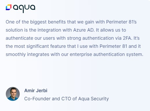 Screenshot of Aqua co-founder and CTO Amir Jerbi highlighting the importance of using Perimeter 81 for integration with Azure AD