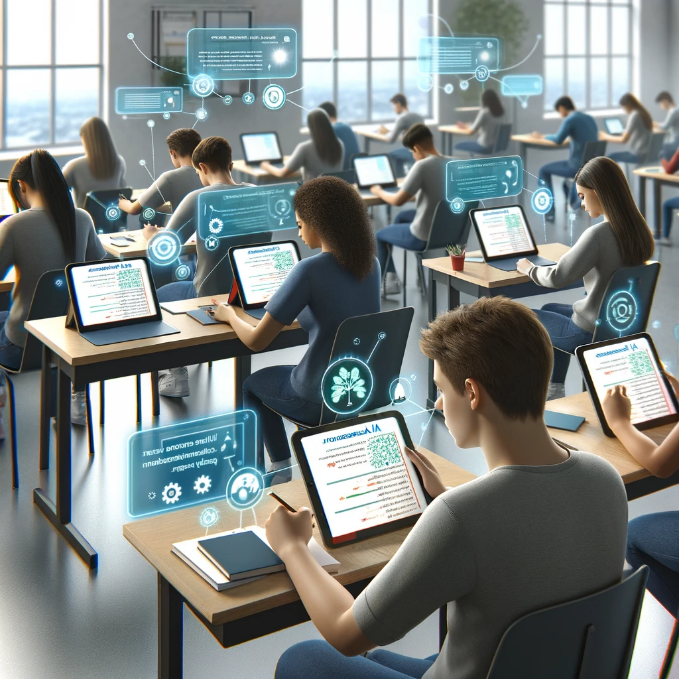 A group of people sitting at desks in a classroom working on computers.