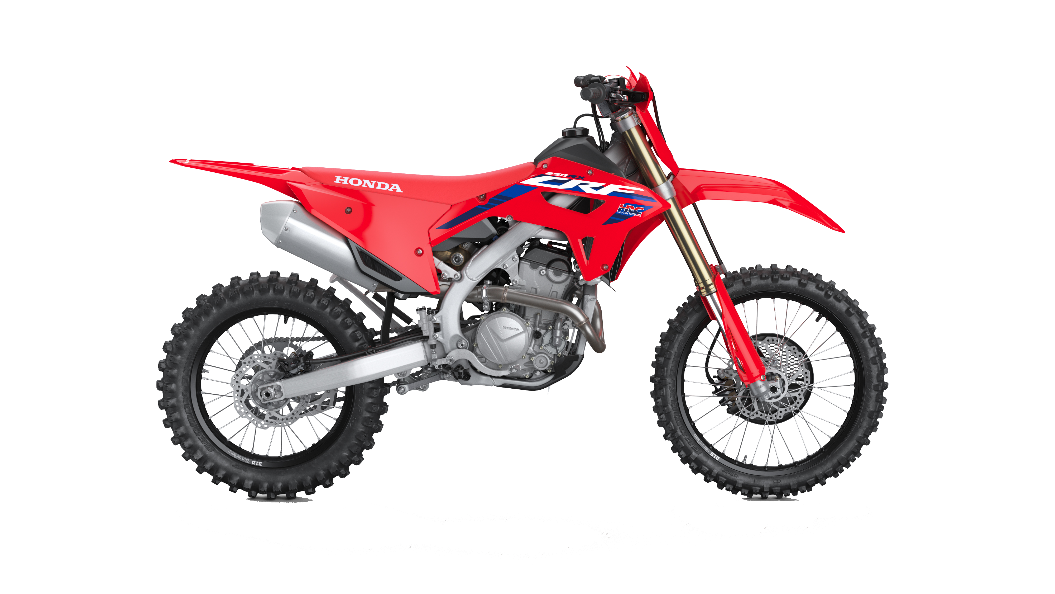 A red dirt bike with black background

Description automatically generated
