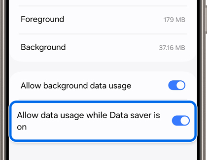 Allow data usage while Data saver is on highlighted and activated