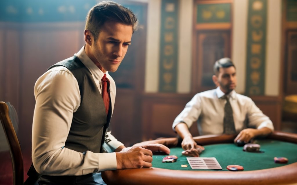 Twee mannen spelen casinospellen aan een pokertafel