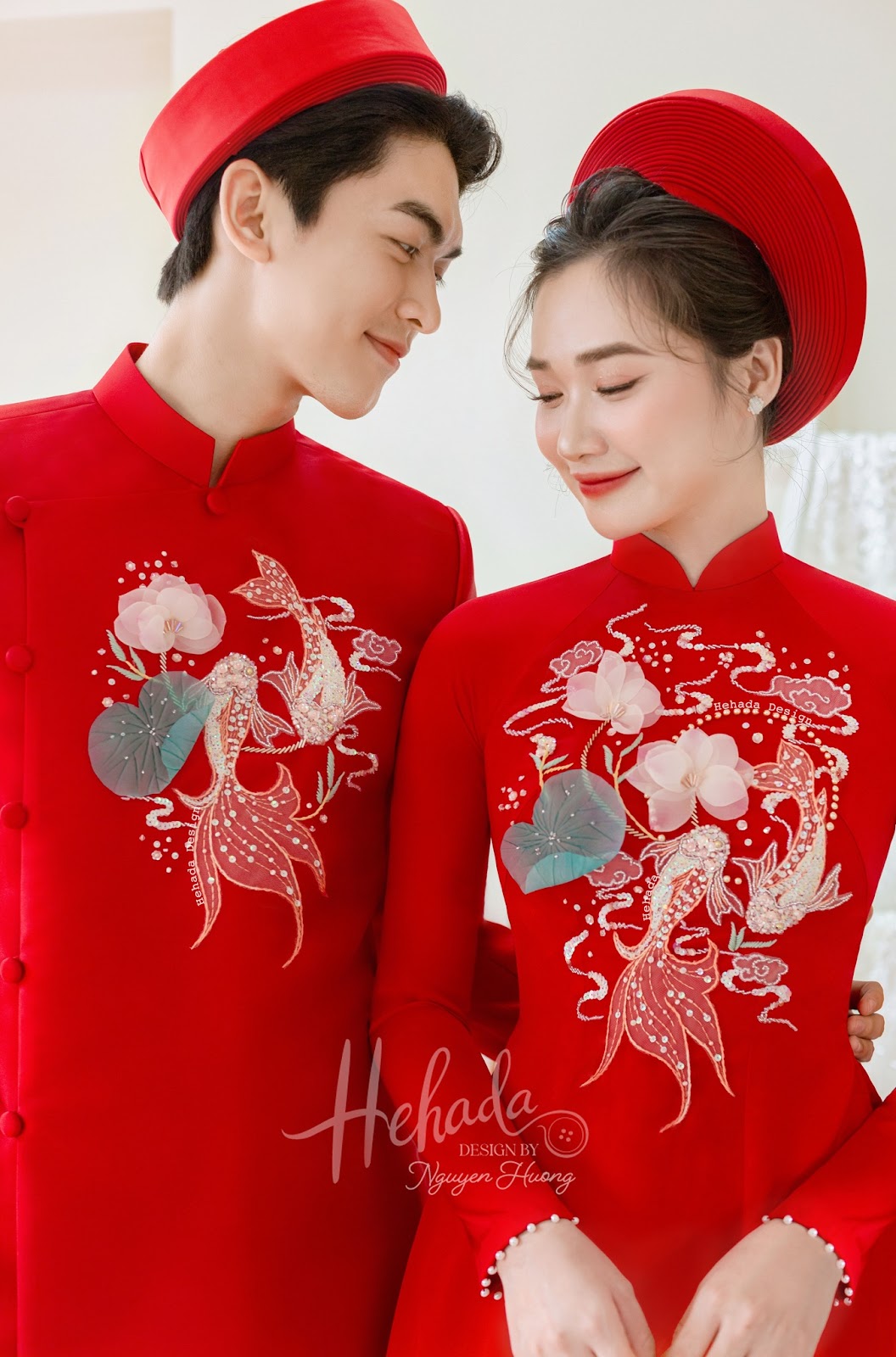 Couple áo dài cô dâu chú rể  Song Ngư Đỏ
