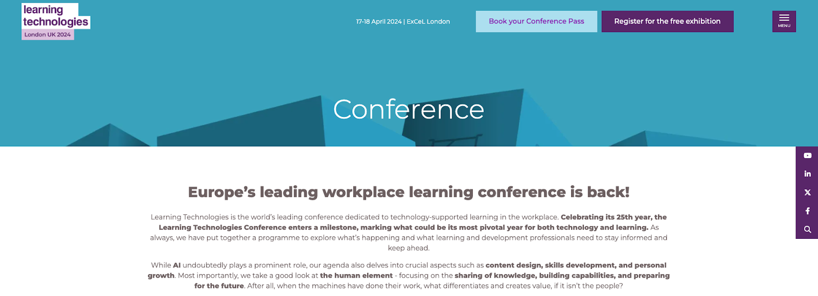 Learning Technologies is Europe's leading workplace learning conference.