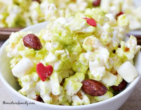 Grinch munch mix popcorn mini red hearts nuts 