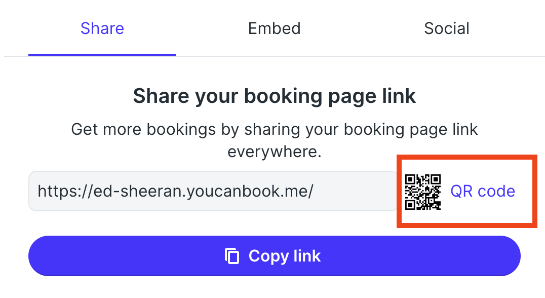 share your booking link with a QR code