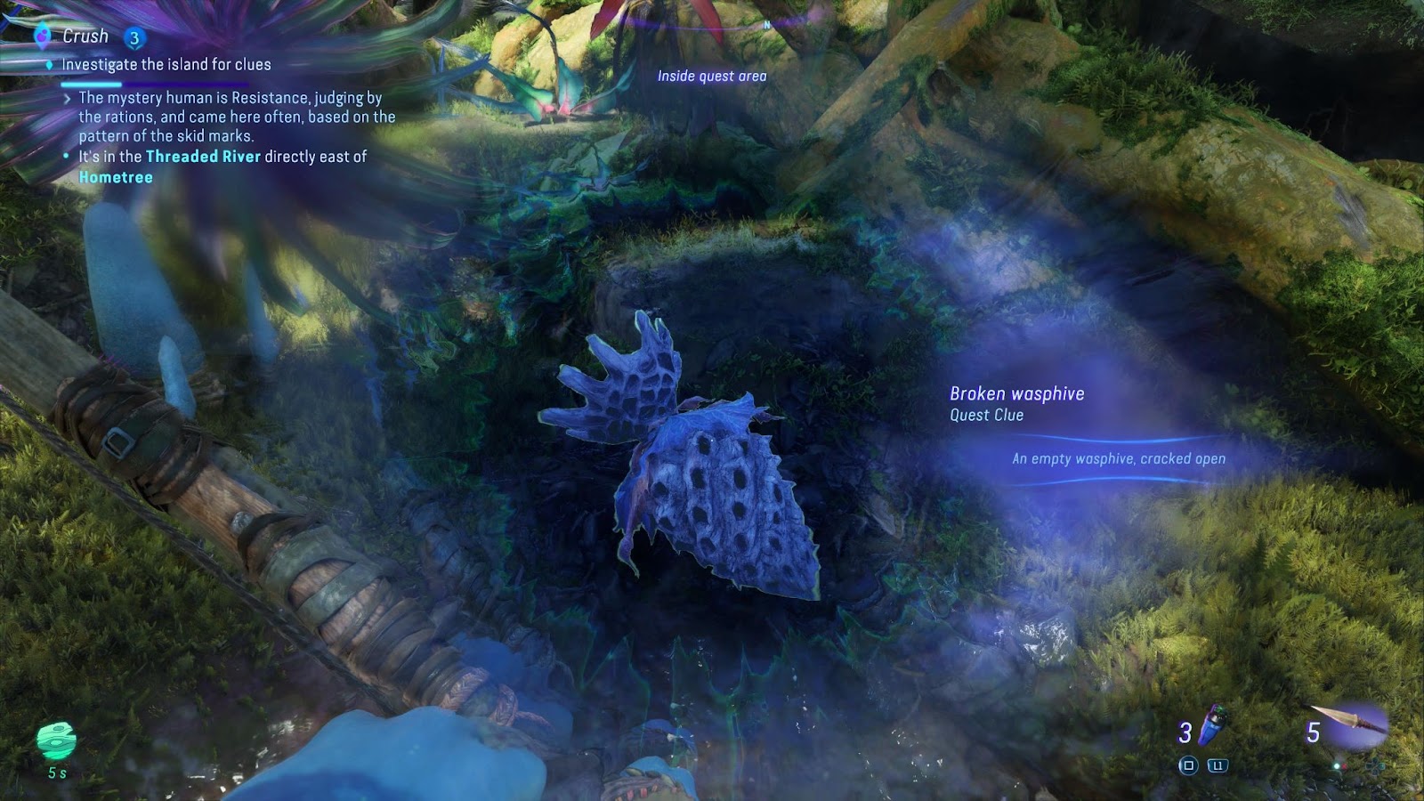 An in game screenshot of the broken wasp hive clue from the game Avatar: Frontiers of Pandora