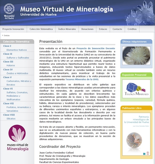 web del museo virtual de mineralogia de la Universidad de Huelva