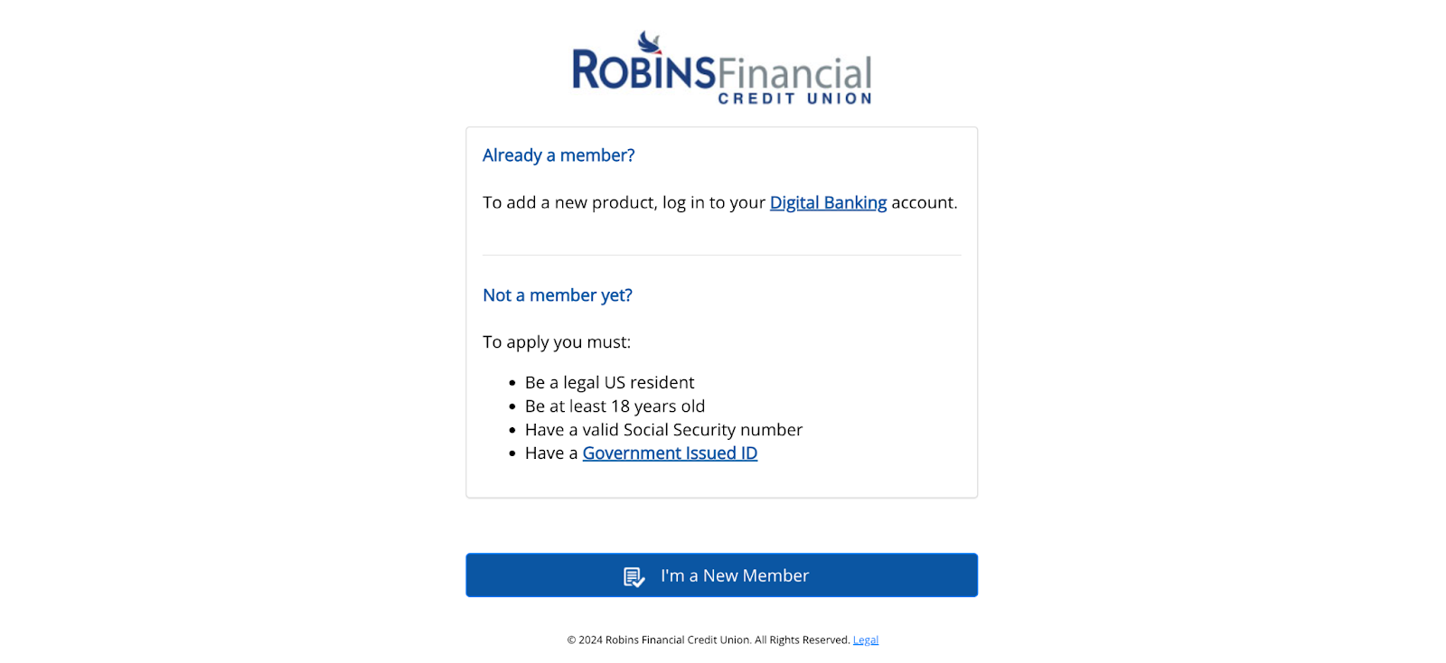 What do I need to open a bank account with Robins Federal credit union?