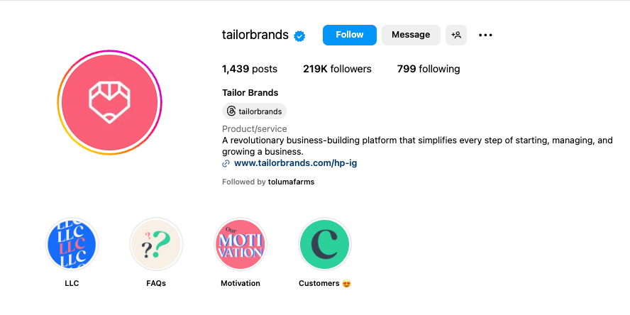Tailor Brands Instagram Bio