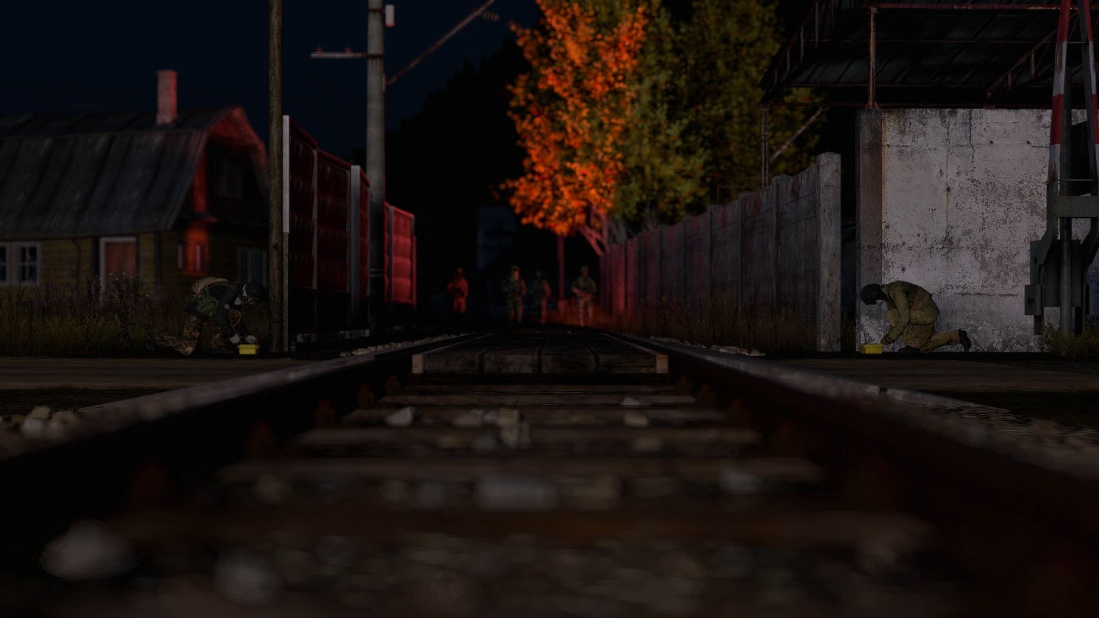 An image of characters walking on a set of train tracks from DayZ.