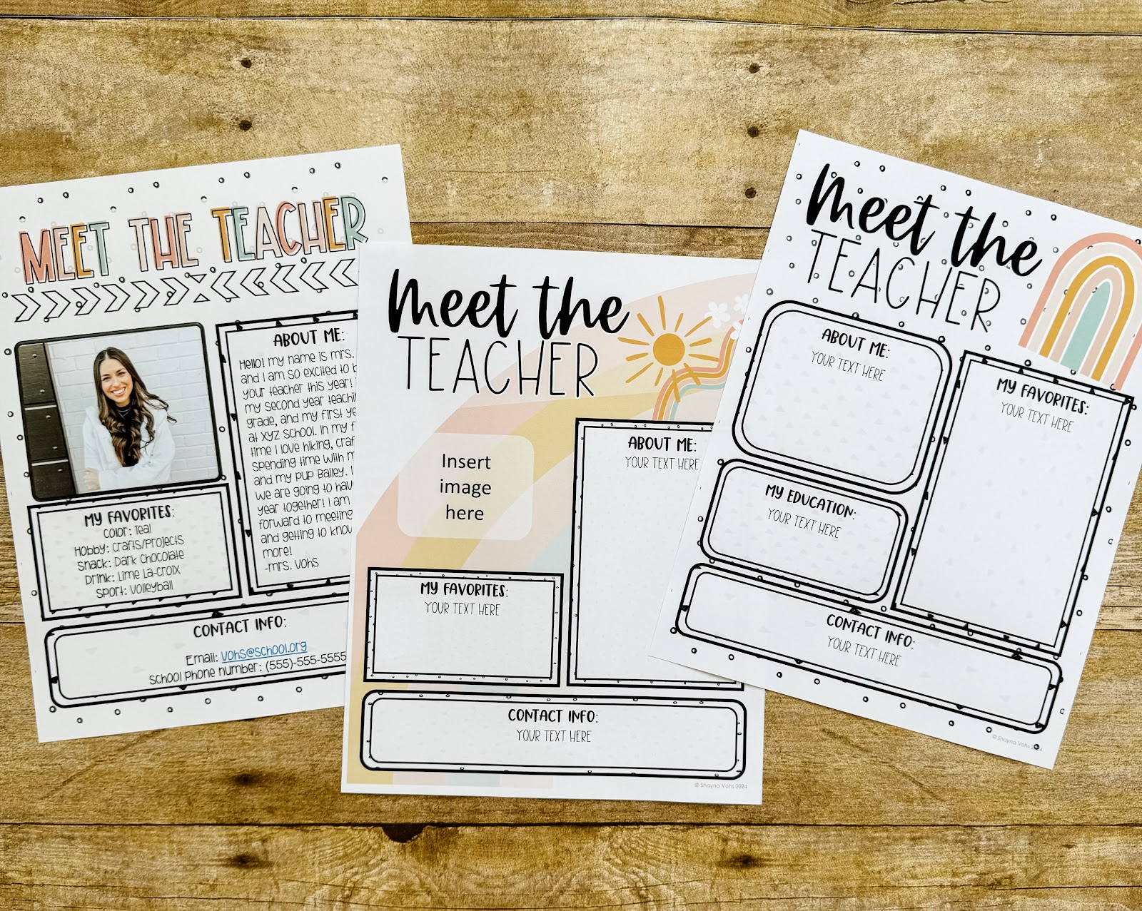 This image shows three different meet the teacher templates. 