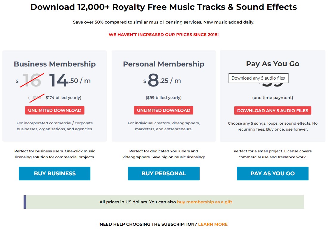 pricing of Tunepocket