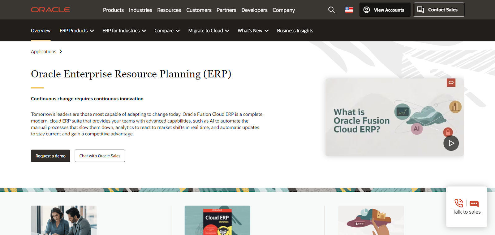 A screenshot of Oracle ERP Cloud's website