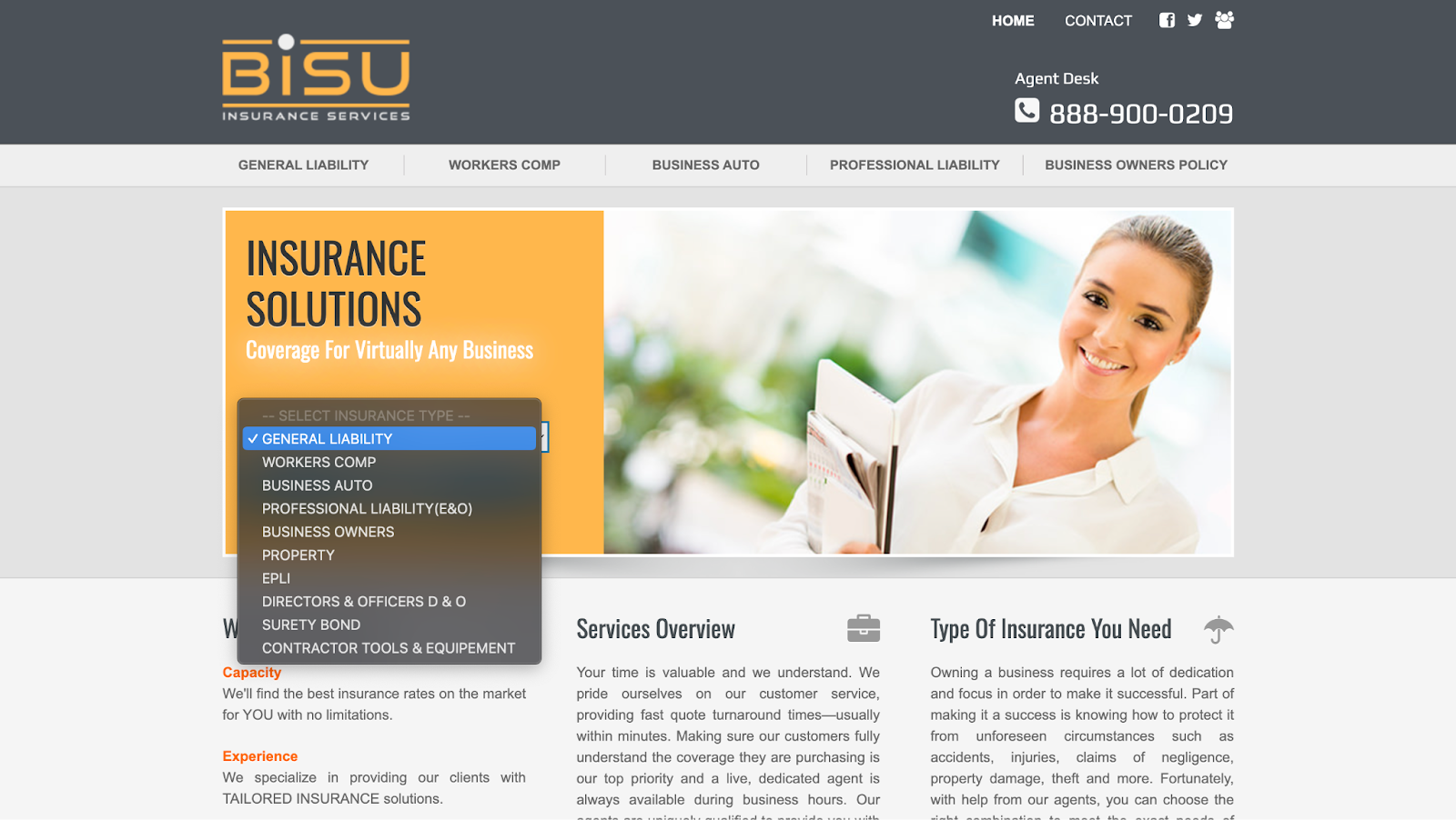 landing page examples: Business Insurance Save