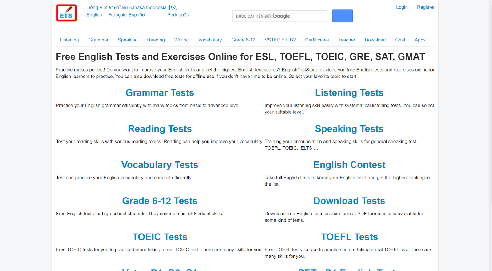english test scores luyện đề online