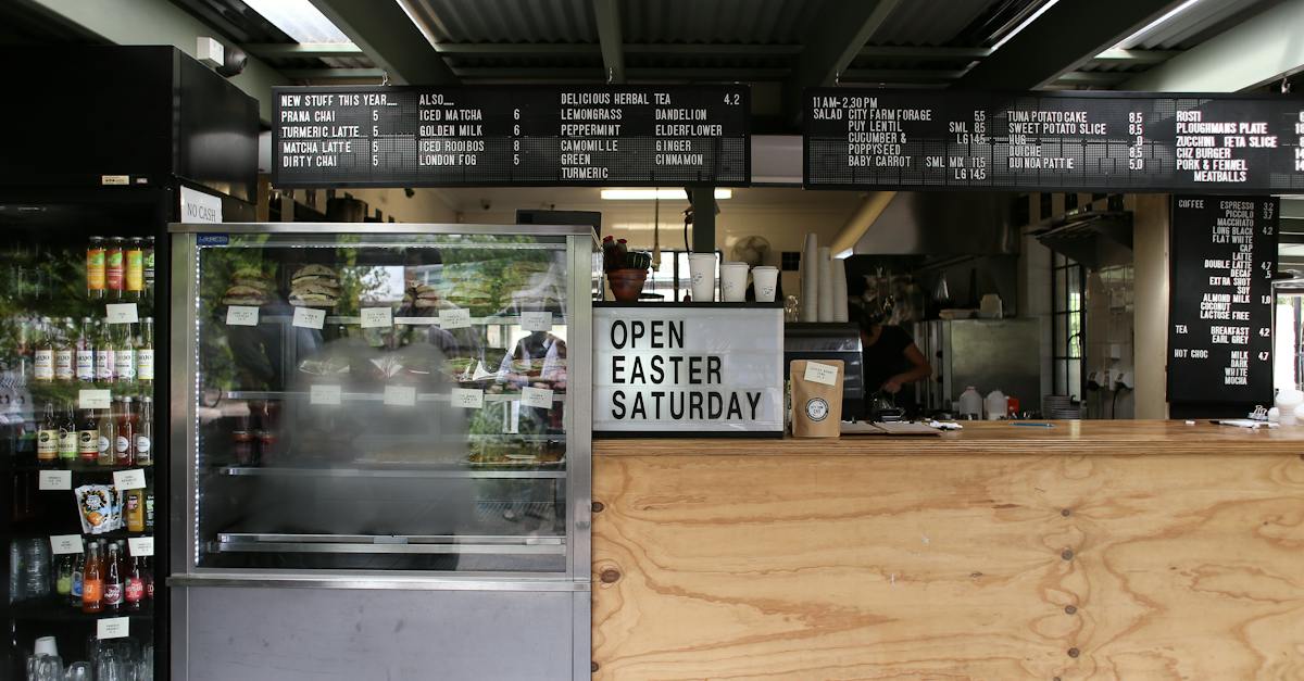 Cafe Interior View with a Counter and a Menu Board