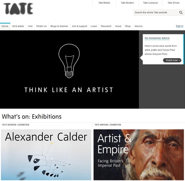 pagina web del Museo TATE de Inglaterra