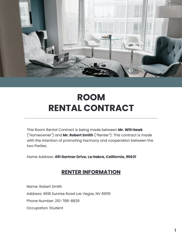 Room Rental Contract Template