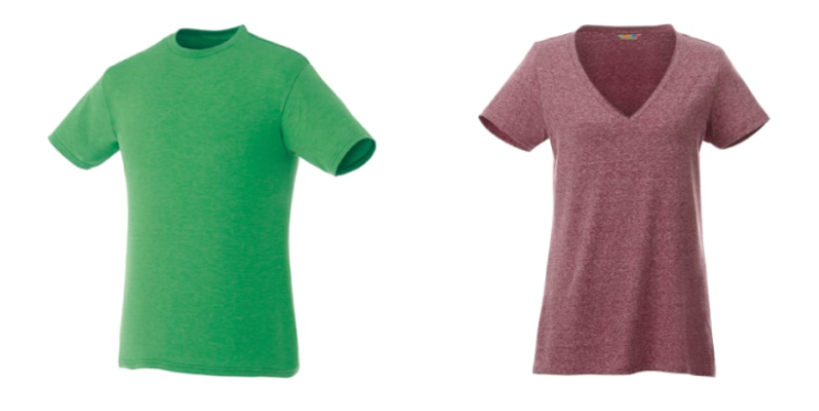 Screenshot of a green T-shirt and a burgundy T-shirt. 